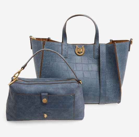 US Polo Assn Blue Middleton Reptile Effect Tote Bag