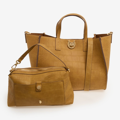 US Polo Assn Brown Middleton Reptile Effect Tote Bag
